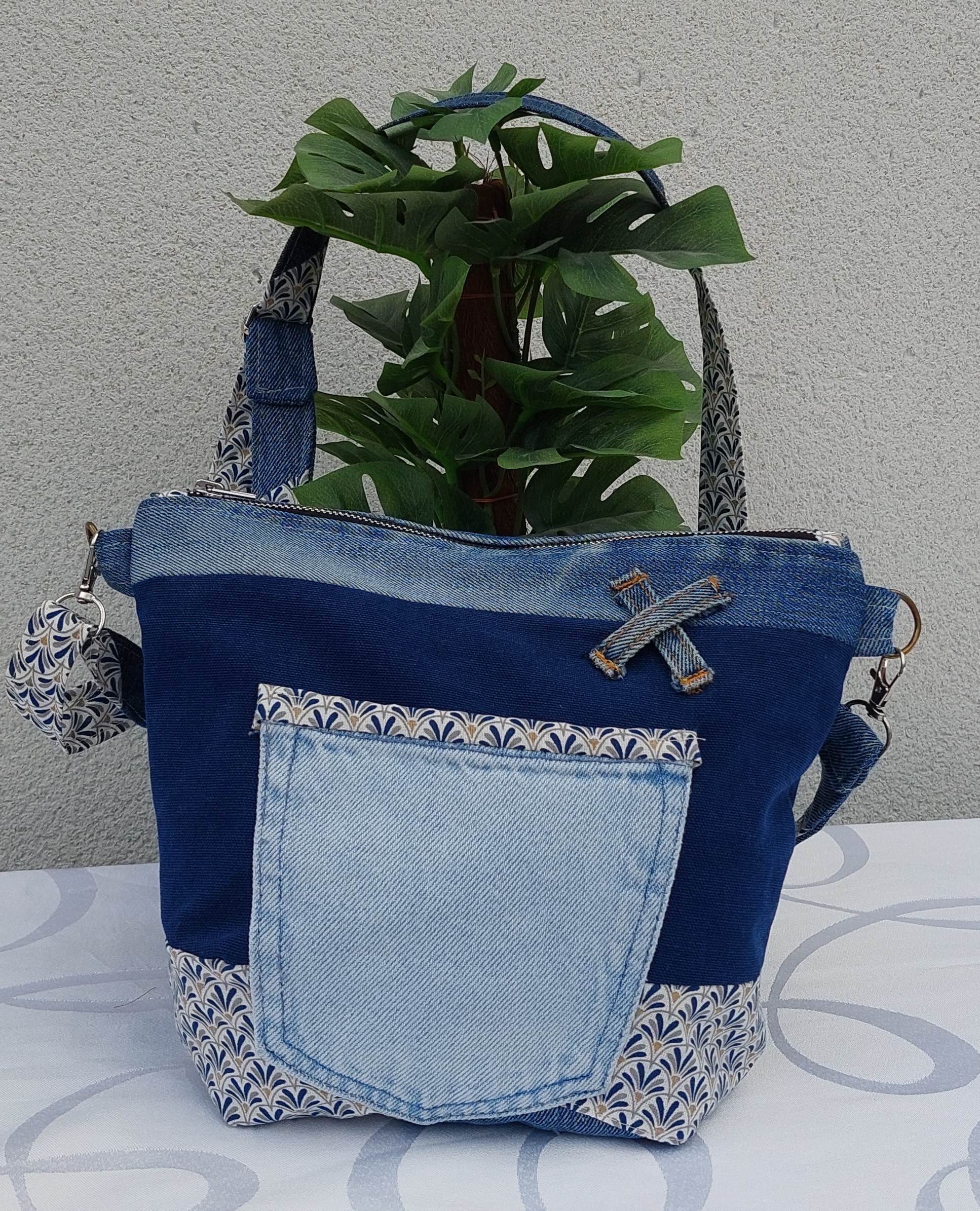 Sac bandoulière Bleu Denim & Fleuri 